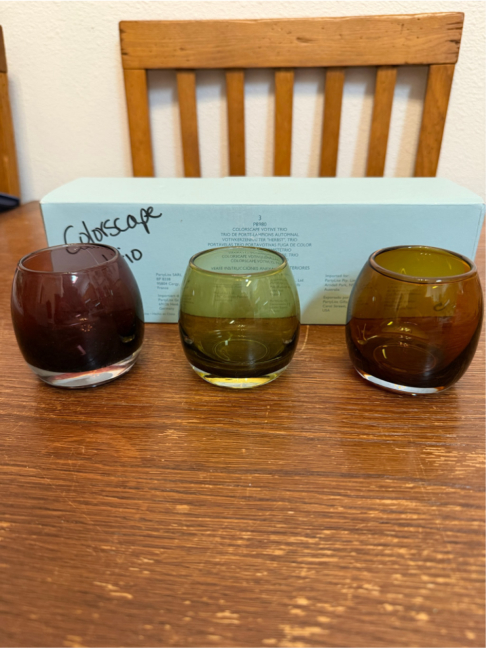 PartyLite Colorscape Votive Trio P8980 Set of 3 Glass Candle Holders NIB